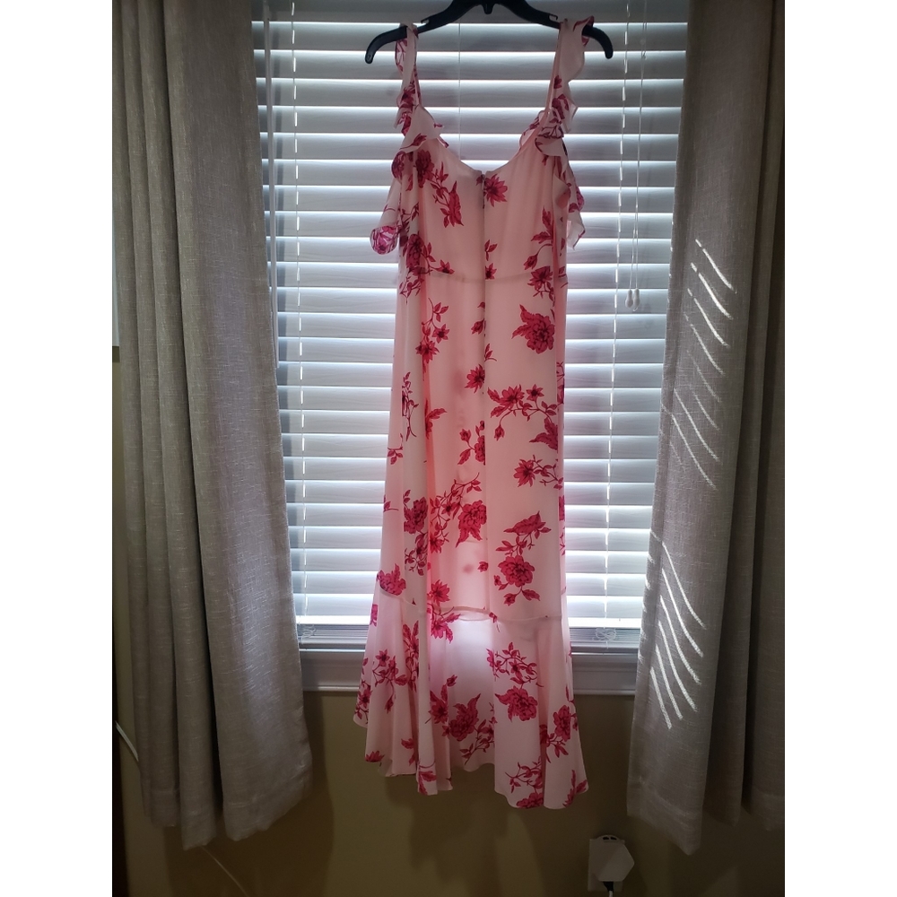 Pink Floral Off Shoulder High Low Dress